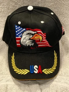 Gorra de béisbol/camión ajustable negra con águila y bandera de EE. UU. ~ talla única ~ - Imagen 1 de 9