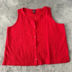 Eileen Fisher rote Bluse mit Knopfleiste ärmellos Tanktop Damen SMALL strukturiert - Bild 1 von 4