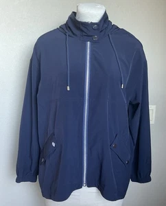Chicos women’s lightweight navy blue full zip drawstring jacket Hooded size 1 - Picture 1 of 8