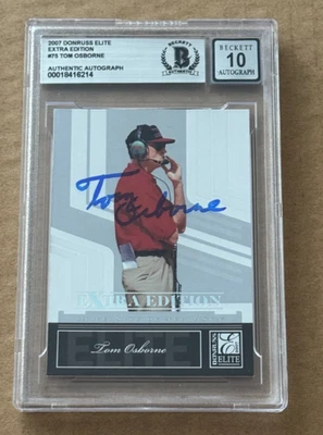 TOM OSBORNE SIGNED 2007 DOBRUSS ELITE EXTRA EDITION AUTO GRADE 10 BECKETT BAS - Image 1 of 2