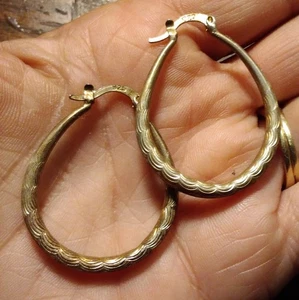 Orecchini a cerchio ovale a goccia in argento sterling design onda massiccio 1,5" TIMBRATI 925 - Foto 1 di 11