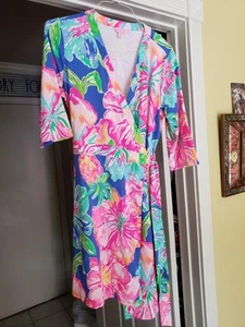 Abito Lilly Pulitzer Marvista avvolgente blu giungla XL nuovo senza etichette - Foto 1 di 7