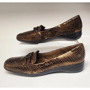 Zapatos Mocasines Planos Liz Claiborne Bensen Piel de Serpiente Cuero Marrón Metálico 9.5M - Imagen 1 de 8