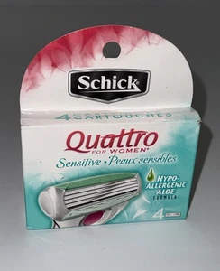 NEW Schick Quattro For Women Sensitive Aloe Razor Blade Refills 4 Cartridges - Picture 1 of 3