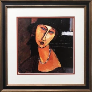 Amedeo Modigliani "Jeanne Hebuternet with Hat and Necklace" FRAMED ART Italian - Picture 1 of 3