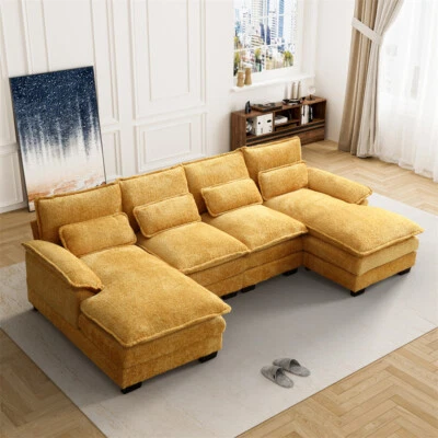 110 in Modern Upholstery Comfy Chenille U-Shape Sectional Sofa Cloud Couch - Image 1 of 4