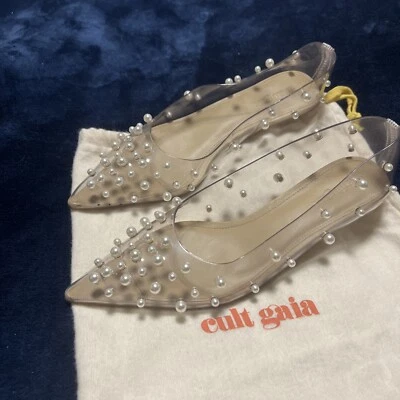 Cult Gaia 女式透明 Roxy 珍珠乙烯基高跟鞋 38 码 * 阅读 * * * * — 第 1/4 张图片