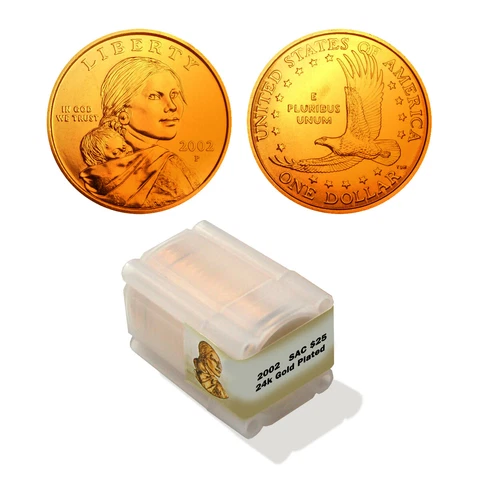 2002 Sacagawea Native American Dollar gold layered Roll (25pc) Cover