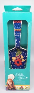 Servidor de pastel de cerámica Pioneer Woman deslumbrantes dalias azul cobalto floral nuevo en caja - Imagen 1 de 3