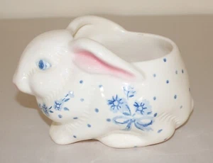 Cute Ceramic Bunny Rabbit Planter- Easter, Spring, Floral 7" L X 5" W X 4-1/2" T - Picture 1 of 10