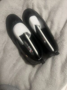 BLACK FAUX LETHR Flats -DANCE SHOE LATIN Salsa Tango Ballroom - Picture 1 of 4