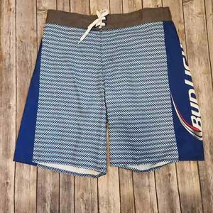 Bud light NWOT logo side with stripes swim trunks shorts men's size L - Picture 1 of 8