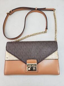Michael Kors Brown Leather/Signature Coated Canvas Crossbody Bag