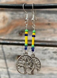 Boucles d'oreilles pendantes arbre de vie métal argenté - Imagen 1 de 2