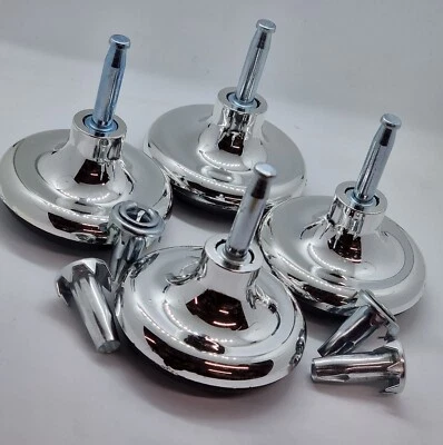 4 Feet Glides Castors Chrome + Inserts For Divan Bed Base, Sofa, Settee, Chair