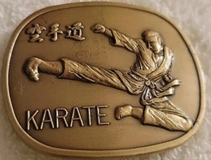 KARATE MARTIAL ARTS Solid Brass vintage BELT BUCKLE 1970s - Picture 1 of 2