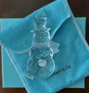 Tiffany & Co. ~ Crystal Snowman w/ Broom & Top Hat 2000 Ornament ~ Mint in Box - Picture 1 of 4