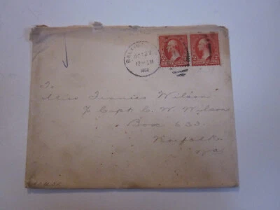 US COVER 1902 BALTIMORE MARYLAND TO NORFOLK VIRGINA SCOTT 267 X 2 - Image 1 of 2