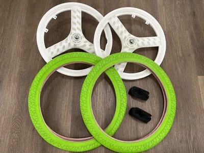 NEW!! PAIR BICYCLE WHITE 20 PLASTIC 3-SPOKE  WHEEL 3/8 AXLE READY TO SHIP ! - Image 1 of 4