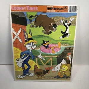 Vintage 1985 Looney Tunes Frame Tray Puzzle Bugs Bunny Tweety Picture TAZ Back - Picture 1 of 6
