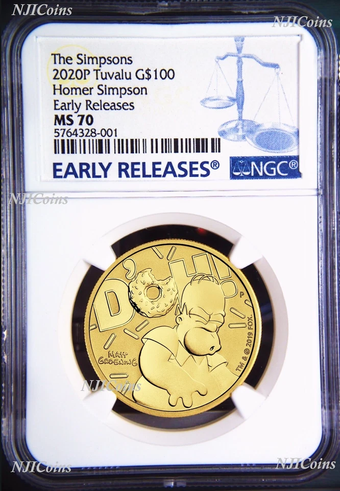 2020 Homer Simpson $100 1oz .9999 GOLD BULLION COIN NGC MS70 EARLY Releases  - Image 1 of 2