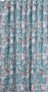New dusty teal blue peach floral Cactus FLOWERS LEAVES fabric SHOWER CURTAIN - Picture 1 of 9