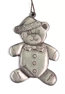 Pewter Teddy Bear Christmas Tree Ornament - 1996 Spoontiques - Picture 1 of 2