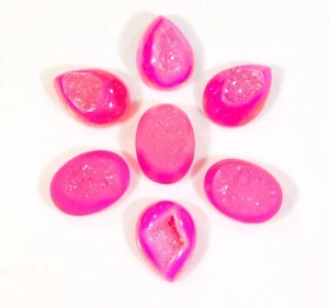 7.Pieces Natural Titanium Druzy Cabochon Gemstone Wholesale Lot 79.Ct DK=217 - Picture 1 of 8