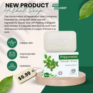 Herboganic Peppermint Herbal Soap-Refreshing Antiseptic Skin Cleanser,5oz-Pack 1 - Picture 1 of 6