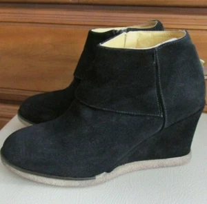 Womens BETTYE MULLER Black Leather Ankle Wedge Boots Size 7 - Picture 1 of 6