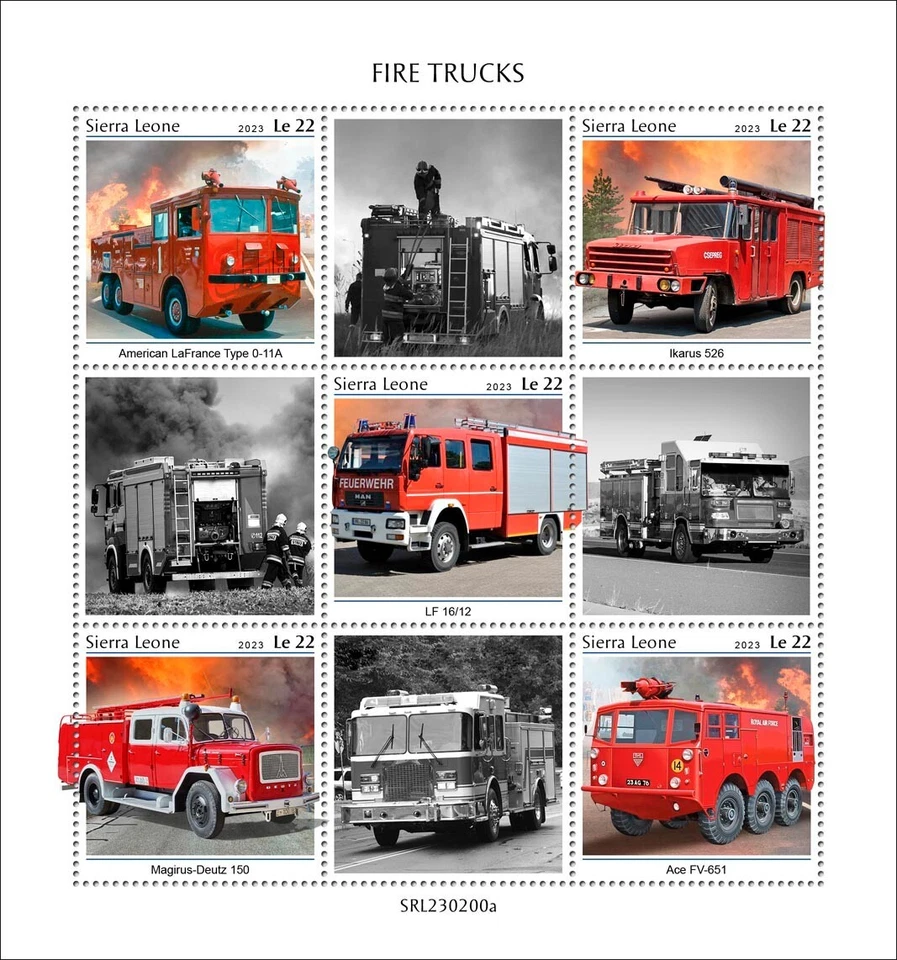 Fire Trucks Fire Engines MNH Stamps 2023 Sierra Leone M/S - Image 1 of 1