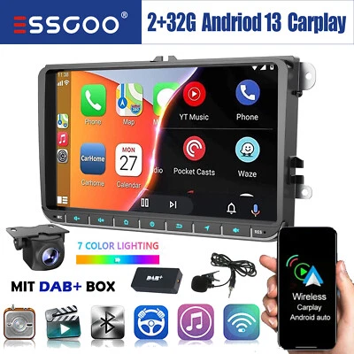 Autoradio DAB+ Car Stereo Android 13 GPS Bluetooth +Camera Per VW GOLF 5 6 Polo - Immagine 1 di 4