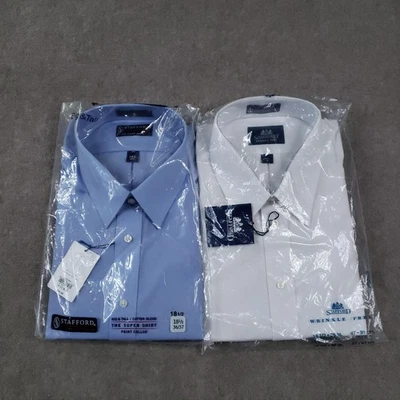 Camisa de vestir Stafford para hombre 18,5 36/37 azul blanco manga larga sin arrugas lote 2 Foto 1 de 4
