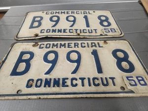 Pair 1958Connecticut Commercial License Plate With Tag #B9918 - Picture 1 of 5