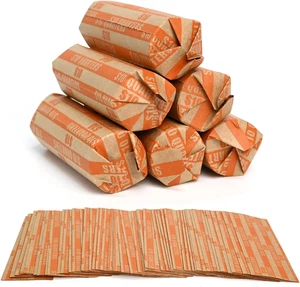 105 PCS Striped Flat Coin Wrappers Quarters Rolls Only, Orange (105 PCS - Quarte - Picture 1 of 12