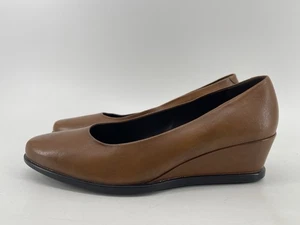 Zapatos cortos de cuña ECCO diseño danés suela cómoda para mujer talla 7 cuero marrón - Imagen 1 de 10