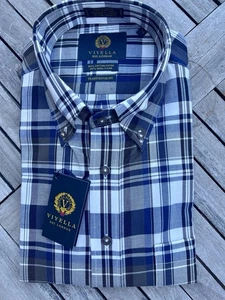 Neu mit Etikett Viyella 80 Baumwolle/20 Wolle reich marineblau & creme kariert LS Large BD Hemd elegant - Bild 1 von 18