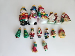 15 Vintage Small Glass Christmas Ornaments Snowman Nutcracker Bell Stocking Cane - Picture 1 of 17