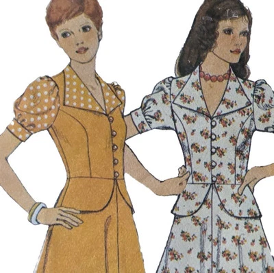 1970s Puff Sleeve Big Collar Peplum Jacket A Lin Skirt Style 4490 Sewing Pattern - Image 1 of 3