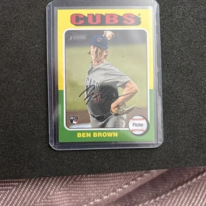 2024 Topps Heritage High Number Chicago Cubs Yellow/Green Ben Brown Rookie Autogramm - Bild 1 von 2