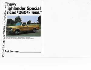 Original 1972 Chevrolet Highlander Pickup Truck Verkaufsprospekt mit Optionsangeboten - Bild 1 von 1