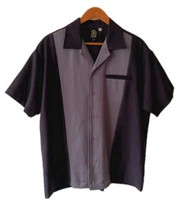 Camicia da bowling uomo Daddy-O's taglia large bicolore con pannelli nero grigio made in USA - Foto 1 di 19