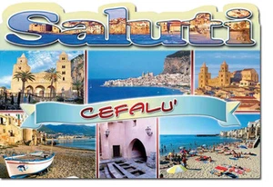 AK SIZILIEN GESTANZT GLITZER CEFALU GRUSS STRAND MEER UND DOMO - Bild 1 von 1