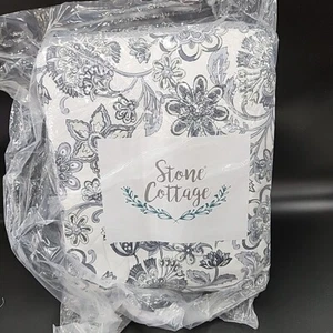 NEW Stone Cottage Cotton Quilt & Sham Set. 3-Pieces Abbey-Grey-Floral. KING - Picture 1 of 8