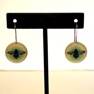 Honeybee Earrings Sterling Silver Earrings 925 Ear Hooks Handmade Studio Jewelry - Picture 1 of 7