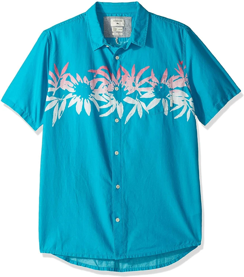 Top Quiksilver Choppa Para Hombre Manga Corta Tejido BOTÓN ARRIBA Turquesa M-XL Foto 1 de 1