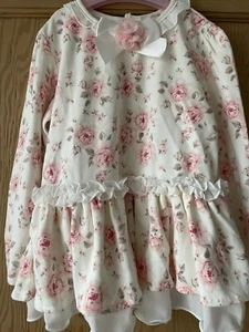 Babykleid (2 Jahre) rosa und elfenbeinfarben Blumenmuster und passende Shorts - Bild 1 von 4