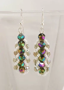 Pendientes de mujer "Flat Spiral" cuentas de vidrio pulido blanco oliva, hecho a mano, hecho a mano - Imagen 1 de 3