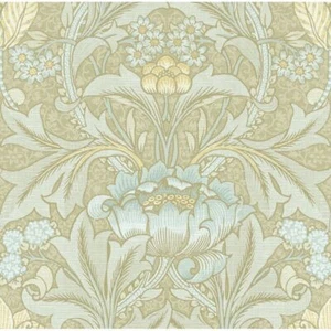 Morris Flower Wallpaper in Green and Blue BM60103 from Wallquest - Picture 1 of 6