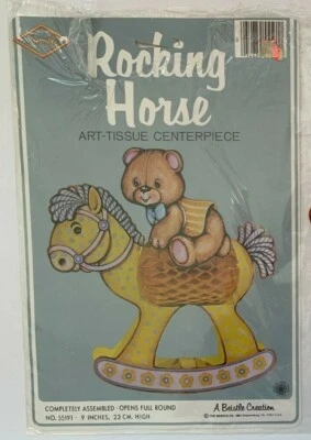 Beistle 1981 Yellow Rocking Horse w/ Bear Art Tissue Centerpiece 55191 — 第 1/2 张图片